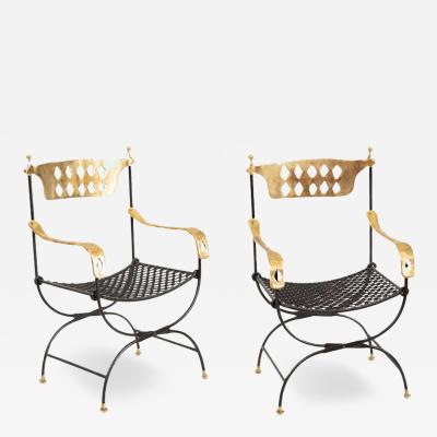 David Marshall Pair of Bronze and Iron X Scissor Armchairs by David Marshall