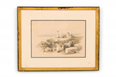 David Roberts English Georgian Painting of a Group of People Near Pillars