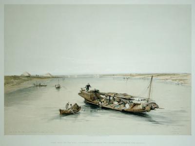 David Roberts SLAVE BOAT ON THE NILE VIEW LOOKING TOWARDS THE PYRAMIDS OF DASHOUR AND SACCARA