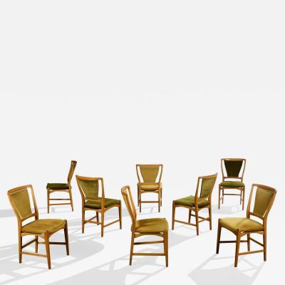 David Rosen Dining Room Chairs with Wood and Velvet Sweden 1960s