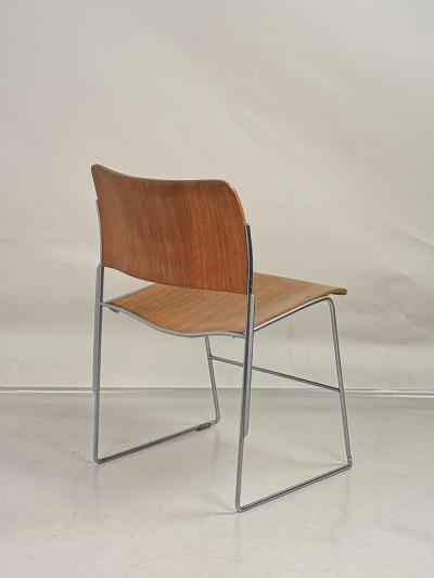 David Rowland Pair of Original Chrome and Plywood 40 4 Stackable Chairs by David Rowland