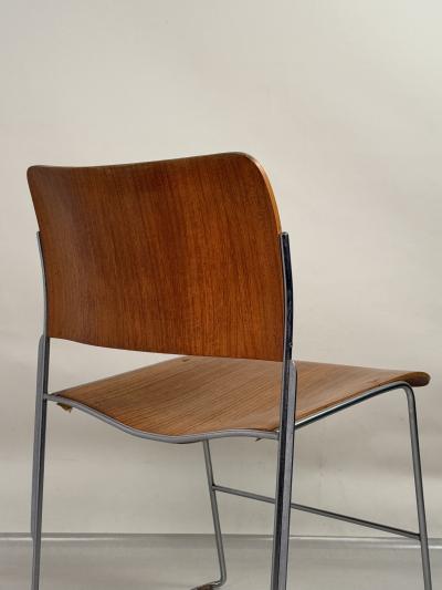 David Rowland Pair of Original Chrome and Plywood 40 4 Stackable Chairs by David Rowland