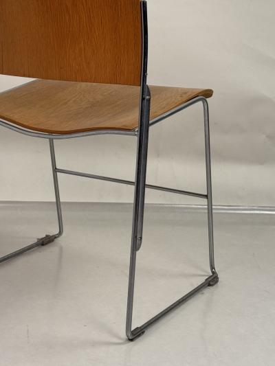 David Rowland Pair of Original Chrome and Plywood 40 4 Stackable Chairs by David Rowland