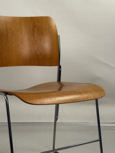 David Rowland Pair of Original Chrome and Plywood 40 4 Stackable Chairs by David Rowland