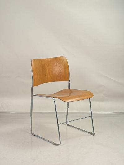 David Rowland Pair of Original Chrome and Plywood 40 4 Stackable Chairs by David Rowland