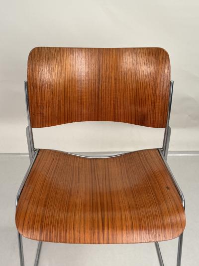 David Rowland Pair of Original Chrome and Plywood 40 4 Stackable Chairs by David Rowland