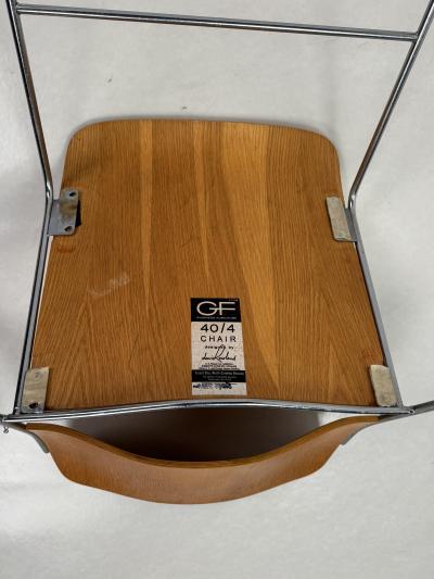 David Rowland Pair of Original Chrome and Plywood 40 4 Stackable Chairs by David Rowland