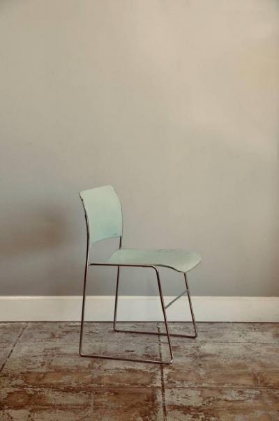David Rowland Set of Six Teal and Chrome David Rowland 40 4 Stacking Chairs
