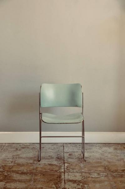 David Rowland Set of Six Teal and Chrome David Rowland 40 4 Stacking Chairs