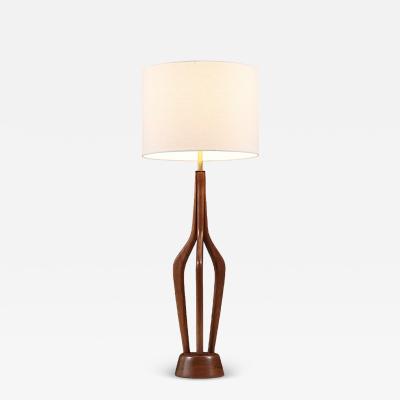 David Shreve Sculpted Walnut Brass Table Lamp for V H Woolums