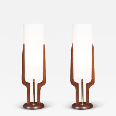 David Shreve Sculptural Walnut Table Lamps for V H Woolums