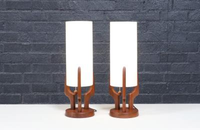 David Shreve Walnut Sculpted Table Lamps for V H Woolums