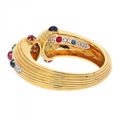 David Webb 18K YELLOW GOLD DIAMOND CABOCHON OVAL CUT EMERALD RUBY SAPPHIRE HINGED