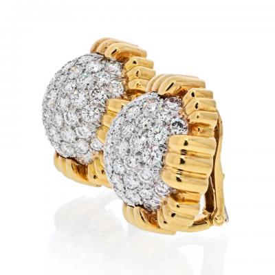 David Webb D WEBB 18K YELLOW GOLD 7 00 CARAT PAVE SET CUSHION SHAPED DIAMOND CLIP EARRINGS