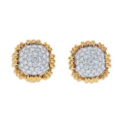 David Webb D WEBB 18K YELLOW GOLD 7 00 CARAT PAVE SET CUSHION SHAPED DIAMOND CLIP EARRINGS