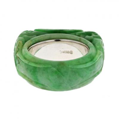 David Webb DAVID WEBB 14K WHITE GOLD CARVED JADE RING