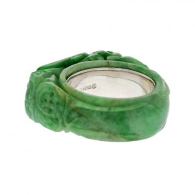 David Webb DAVID WEBB 14K WHITE GOLD CARVED JADE RING