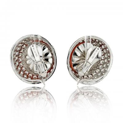 David Webb DAVID WEBB 18K WHITE GOLD 12 50CTTW ROUND BUTTON CORAL AND DAIMOND CLIP EARRINGS