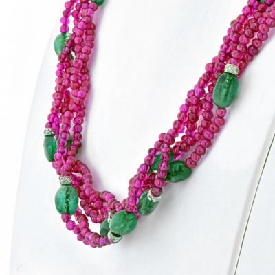 David Webb DAVID WEBB 18K WHITE GOLD 5 STRAND OF RUBY AND SAPPHIRES NECKLACE