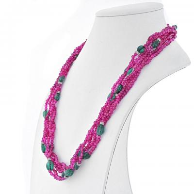 David Webb DAVID WEBB 18K WHITE GOLD 5 STRAND OF RUBY AND SAPPHIRES NECKLACE