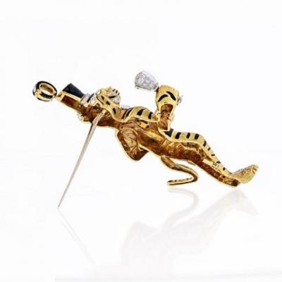 David Webb DAVID WEBB 18K WHITE GOLD BLACK ENAMEL TIGER BROOCH