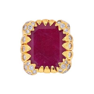 David Webb DAVID WEBB 18K YELLOW GOLD 1960S RUBY DIAMOND VINTAGE RING