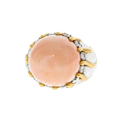 David Webb DAVID WEBB 18K YELLOW GOLD 1970S CORAL DOME WHITE ENAMEL DIAMOND RING