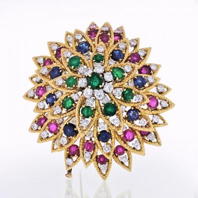 David Webb DAVID WEBB 18K YELLOW GOLD 1970S MULTICOLOR GEMSTONE BROOCH