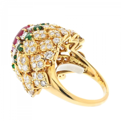 David Webb DAVID WEBB 18K YELLOW GOLD 1970S RUBY DIAMOND AND EMERALD COCKTAIL RING