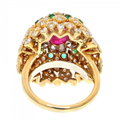 David Webb DAVID WEBB 18K YELLOW GOLD 1970S RUBY DIAMOND AND EMERALD COCKTAIL RING
