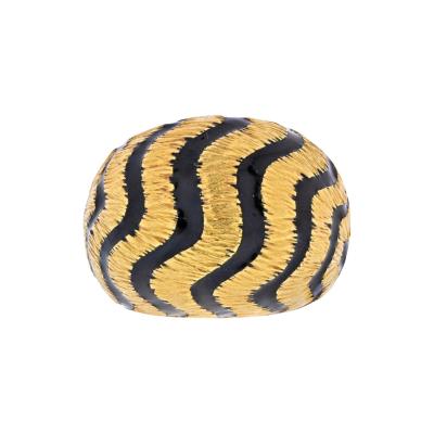 David Webb DAVID WEBB 18K YELLOW GOLD 1970S TIGER STRIPE BLACK ENAMEL DOME RING