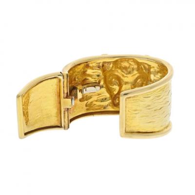 David Webb DAVID WEBB 18K YELLOW GOLD 1979 TAURUS BULL HINGED WIDE CUFF BRACELET