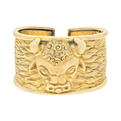 David Webb DAVID WEBB 18K YELLOW GOLD 1979 TAURUS BULL HINGED WIDE CUFF BRACELET