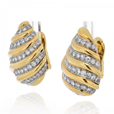 David Webb DAVID WEBB 18K YELLOW GOLD 7 CARAT DIAMOND TEAR DROP CLIP ON EARRINGS