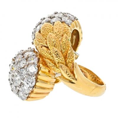 David Webb DAVID WEBB 18K YELLOW GOLD 9 50CTTW PAVE DIAMOND BYPASS COCKTAIL RING