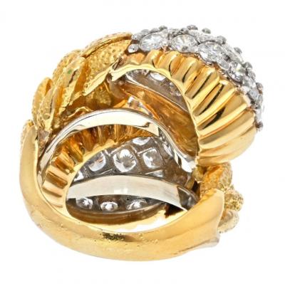 David Webb DAVID WEBB 18K YELLOW GOLD 9 50CTTW PAVE DIAMOND BYPASS COCKTAIL RING