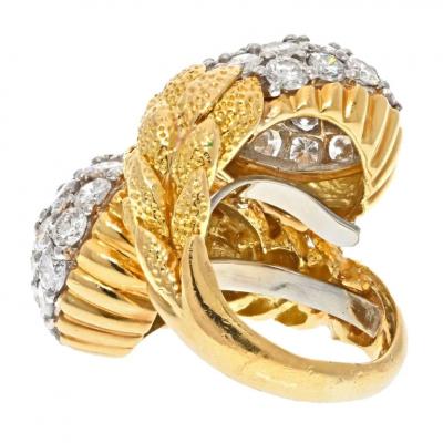 David Webb DAVID WEBB 18K YELLOW GOLD 9 50CTTW PAVE DIAMOND BYPASS COCKTAIL RING