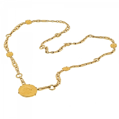 David Webb DAVID WEBB 18K YELLOW GOLD ANCIENT GREEK COIN LONG CHAIN NECKLACE