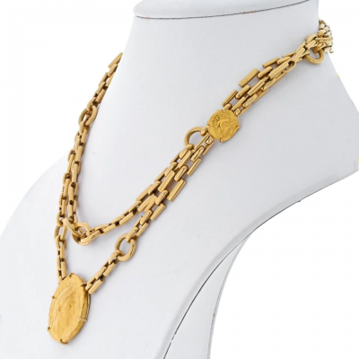 David Webb DAVID WEBB 18K YELLOW GOLD ANCIENT GREEK COIN LONG CHAIN NECKLACE