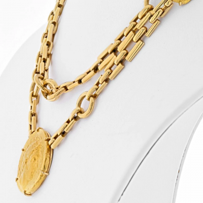David Webb DAVID WEBB 18K YELLOW GOLD ANCIENT GREEK COIN LONG CHAIN NECKLACE