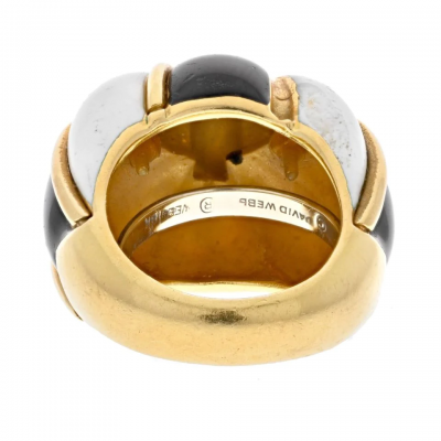 David Webb DAVID WEBB 18K YELLOW GOLD BLACK AND WHITE ENAMEL BOMBE RING