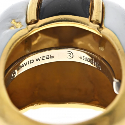 David Webb DAVID WEBB 18K YELLOW GOLD BLACK AND WHITE ENAMEL BOMBE RING