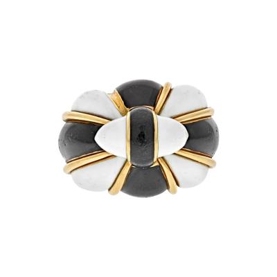 David Webb DAVID WEBB 18K YELLOW GOLD BLACK AND WHITE ENAMEL BOMBE RING