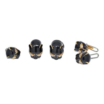 David Webb DAVID WEBB 18K YELLOW GOLD BLACK ENAMEL AND DIAMOND STUD AND CUFFLINKS SET