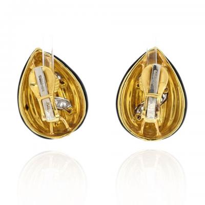 David Webb DAVID WEBB 18K YELLOW GOLD BLACK ENAMEL AND DIAMOND TEAR DROP EARRINGS