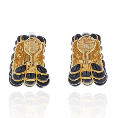 David Webb DAVID WEBB 18K YELLOW GOLD BLACK ENAMEL FLUTED SHRIMP EARRINGS