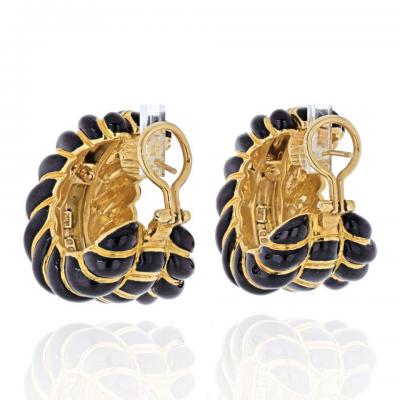 David Webb DAVID WEBB 18K YELLOW GOLD BLACK ENAMEL FLUTED SHRIMP EARRINGS