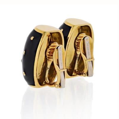David Webb DAVID WEBB 18K YELLOW GOLD BLACK ENAMEL GOLD SPOTTED EARRINGS