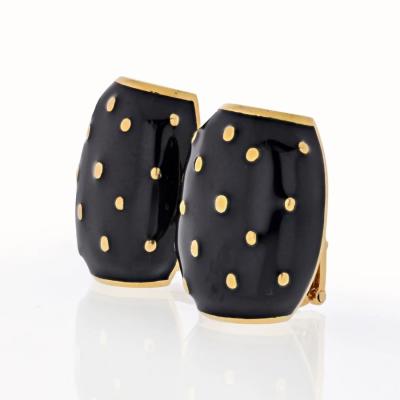 David Webb DAVID WEBB 18K YELLOW GOLD BLACK ENAMEL GOLD SPOTTED EARRINGS
