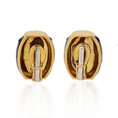 David Webb DAVID WEBB 18K YELLOW GOLD BLACK ENAMEL GOLD SPOTTED EARRINGS